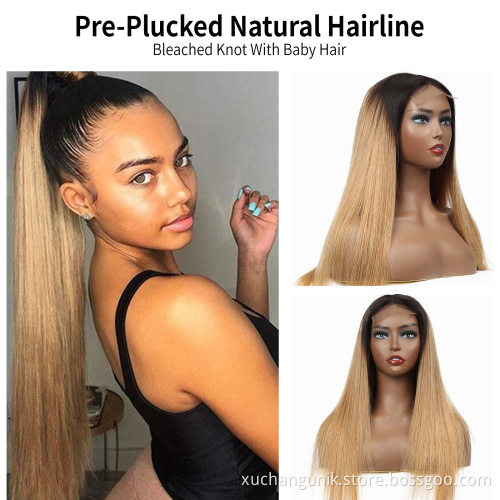Uniky 1B 27 lace front wig human hair wigs for black women Lace Closure Brown Blonde Mixed Colored Wig Pre Plucked